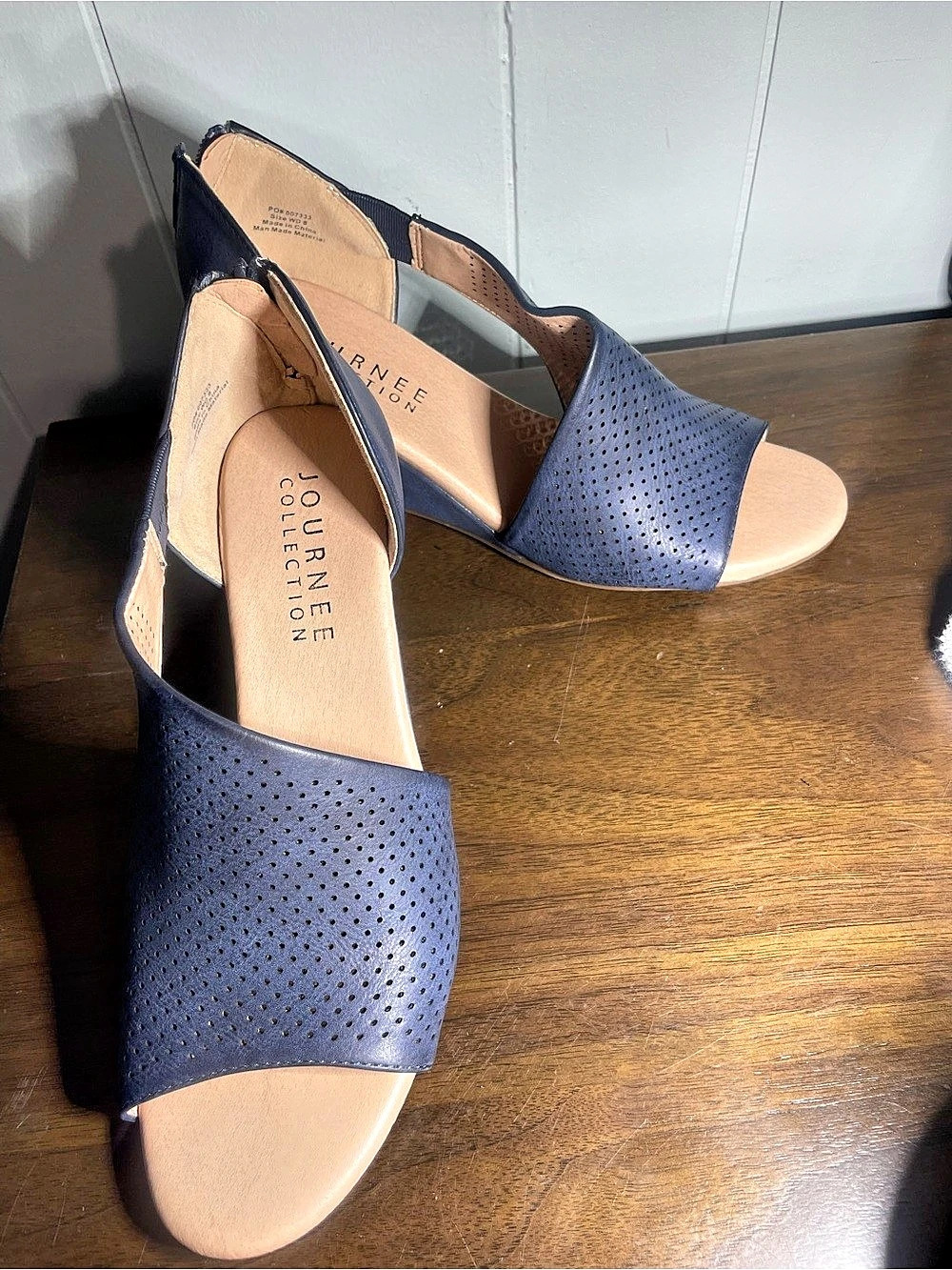Journee Collection Aretha Wedge Sandal Perforated Blue